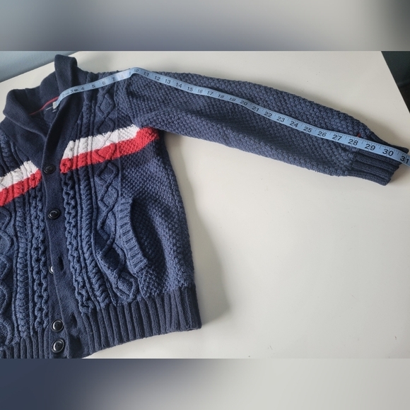 Tommy Hilfiger Men's Classic Blue Flag Striped Cable Knit Cardigan M - Picture 10 of 10
